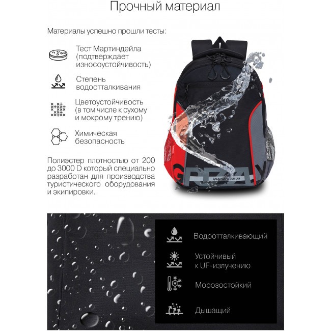 Рюкзак школьный Grizzly RB-259-1 черный-красный-серый - фото №9