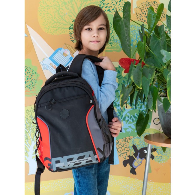Рюкзак школьный Grizzly RB-259-1 черный-красный-серый - фото №11