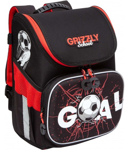 Рюкзак школьный Grizzly RAl-295-1 черный-красный- фото №1