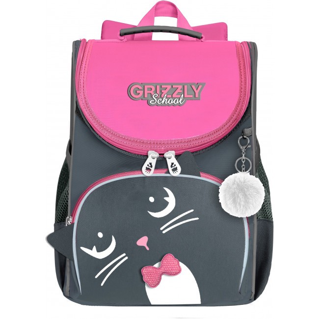Рюкзак школьный с мешком Grizzly RAm-284-2 серый-розовый - фото №2