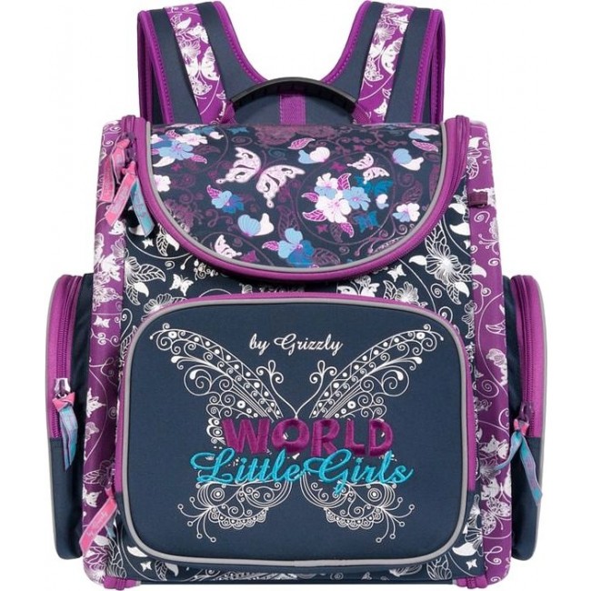 Фиолетовый ранец с бабочкой Grizzly RA-668-1 Синий - фото №1