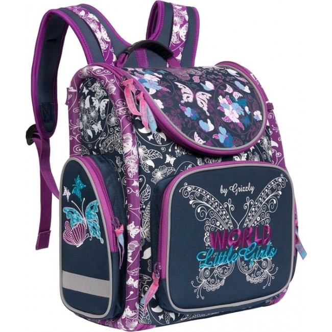 Фиолетовый ранец с бабочкой Grizzly RA-668-1 Синий - фото №2