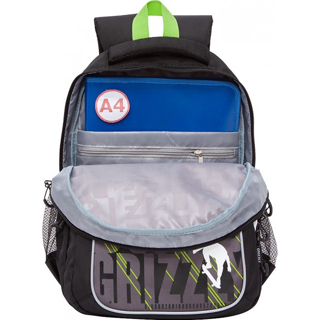Рюкзак школьный Grizzly RB-152-2 черный-салатовый - фото №5
