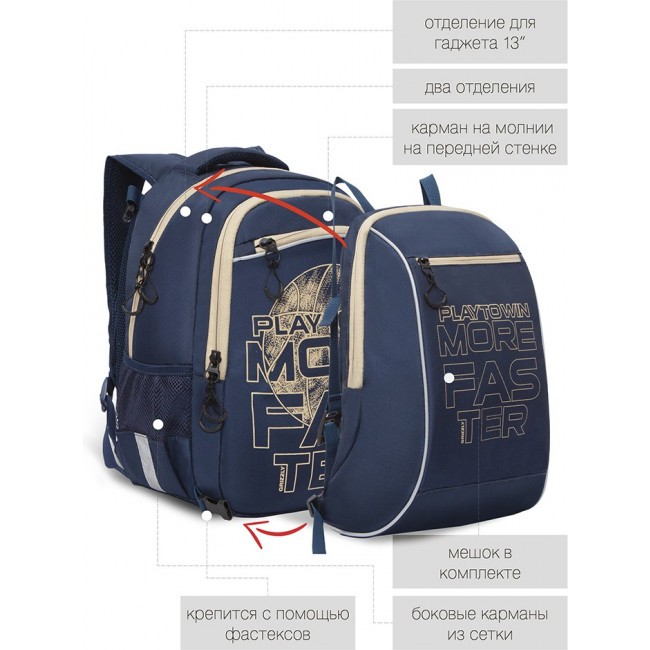 Школьный рюкзак с мешком Grizzly RB-158-1 синий - фото №11