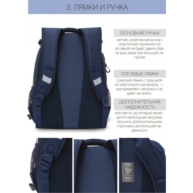 Школьный рюкзак с мешком Grizzly RB-158-1 синий - фото №14