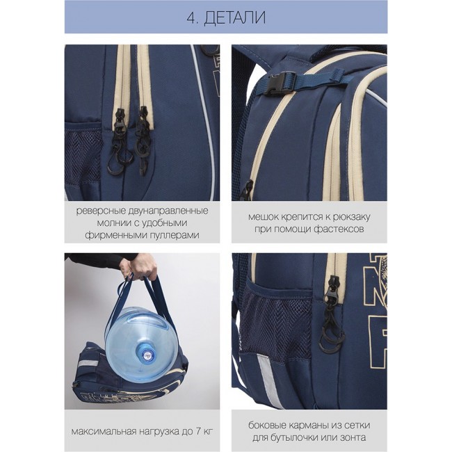 Школьный рюкзак с мешком Grizzly RB-158-1 синий - фото №16