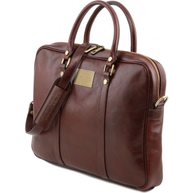 Кожаная сумка для ноутбука Tuscany Leather Prato TL141283 Темно-коричневый - фото №2