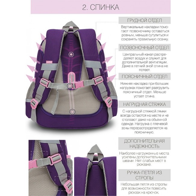 Рюкзак Grizzly RAz-186-4 фиолетовый-розовый - фото №3