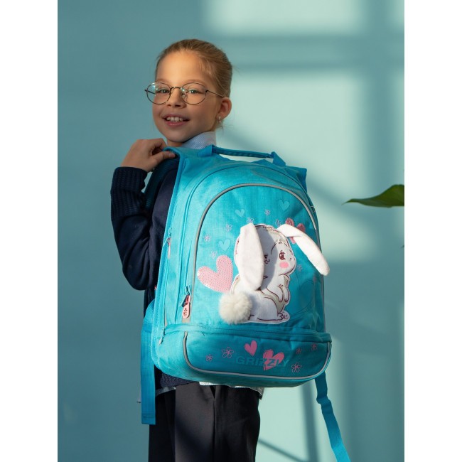 Рюкзак школьный Grizzly RG-169-1 Зайчик голубой - фото №17