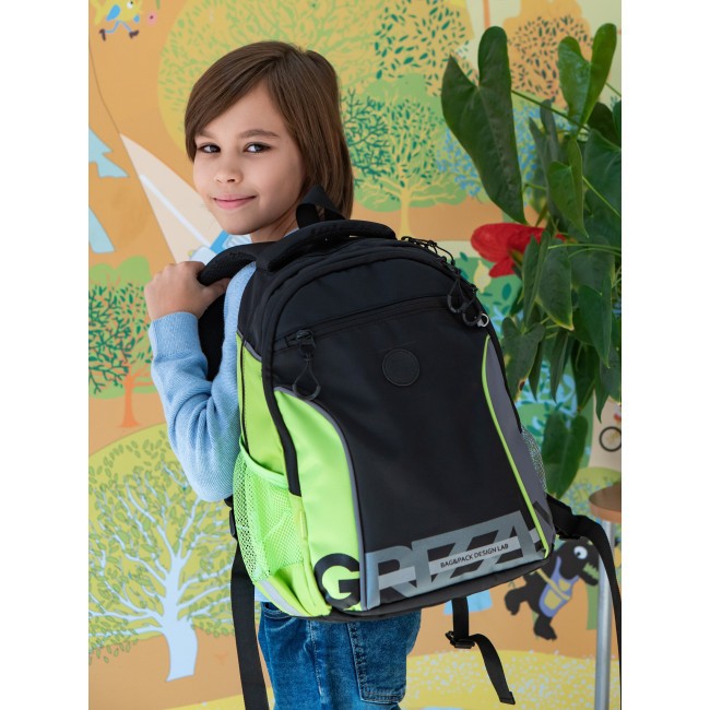 Рюкзак школьный Grizzly RB-259-1 черный-салатовый-серый - фото №11