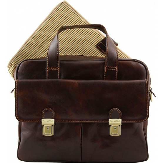 Кожаная сумка для ноутбука Tuscany Leather Reggio emilia TL140889 Темно-коричневый - фото №5