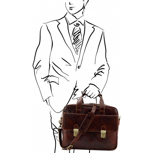 Кожаная сумка для ноутбука Tuscany Leather Reggio emilia TL140889 Темно-коричневый - фото №4