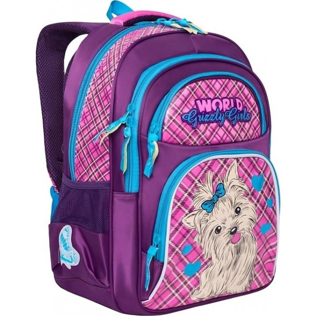Рюкзак школьный с собачкой Grizzly RG-865-3 Собачка (лиловый и розовый) - фото №2