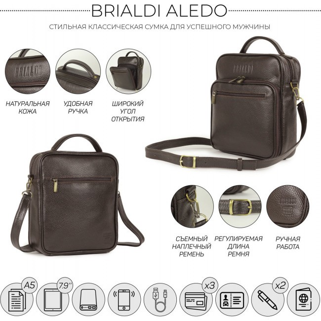 Кожаная мужская сумка-планшет Brialdi Aledo Коричневый Рельефный - фото №2