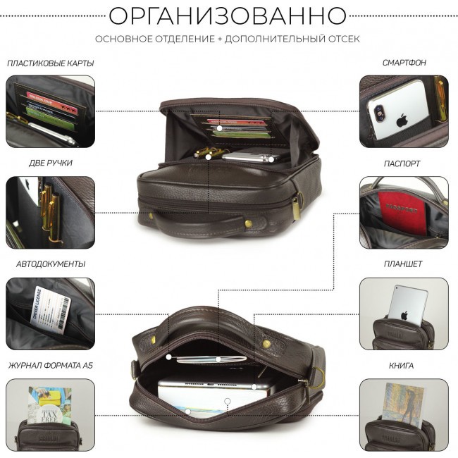 Кожаная мужская сумка-планшет Brialdi Aledo Коричневый Рельефный - фото №4