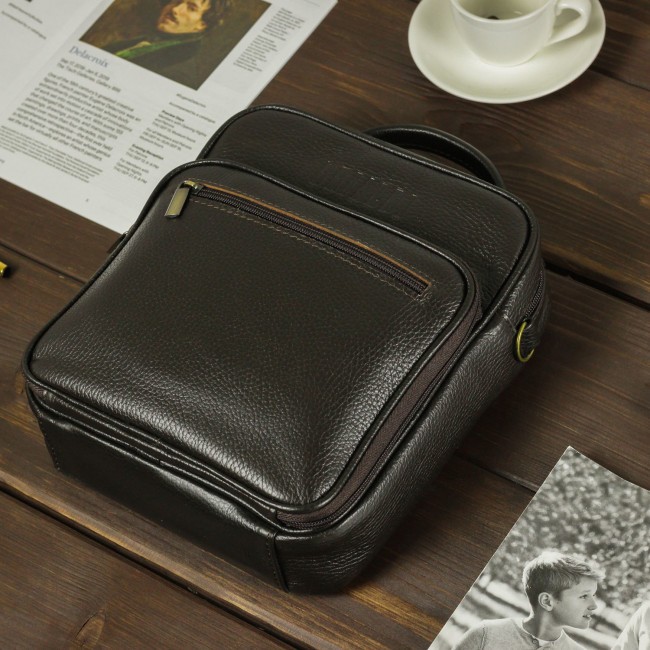 Кожаная мужская сумка-планшет Brialdi Aledo Коричневый Рельефный - фото №14