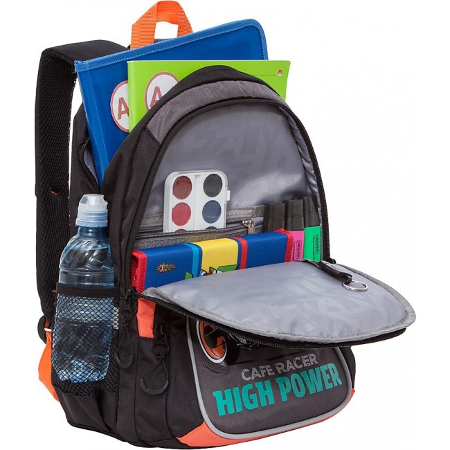 Рюкзак школьный Grizzly RB-152-3 черный-оранжевый - фото №4