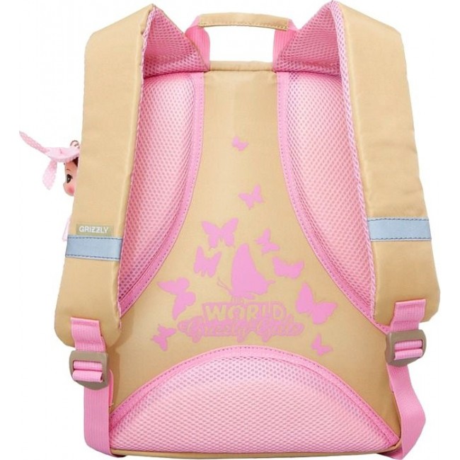 Рюкзак для девочки с бабочками Grizzly RA-672-3 бежевый - фото №3