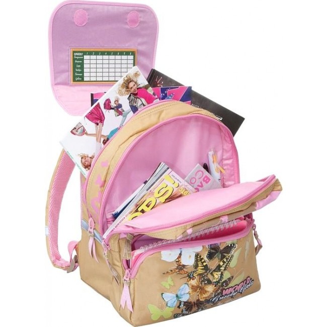 Рюкзак для девочки с бабочками Grizzly RA-672-3 бежевый - фото №4