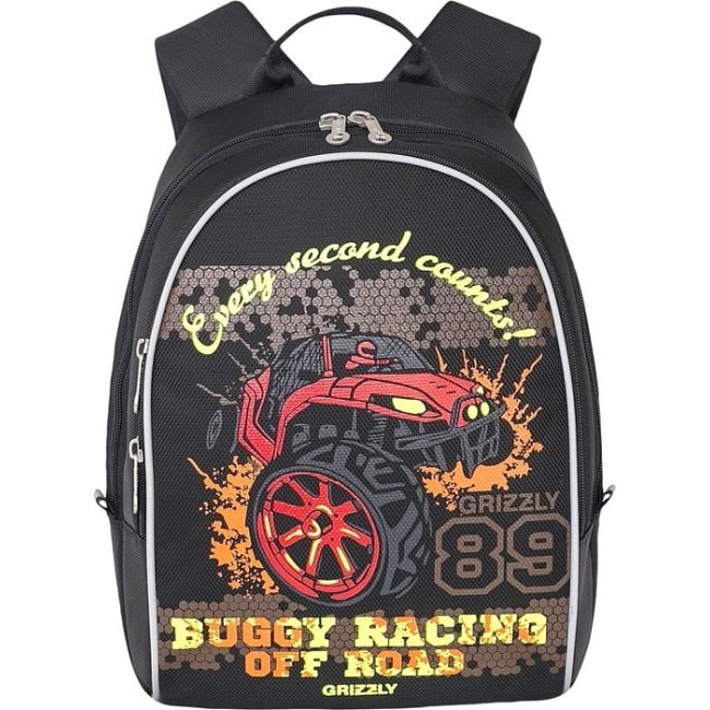 Школьный портфель для мальчика Grizzly RS-734-4 Гоночная машинка (черный и красный) - фото №1
