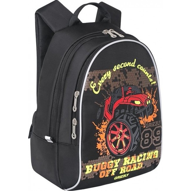 Школьный портфель для мальчика Grizzly RS-734-4 Гоночная машинка (черный и красный) - фото №2