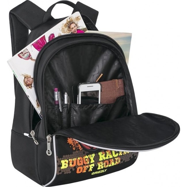 Школьный портфель для мальчика Grizzly RS-734-4 Гоночная машинка (черный и красный) - фото №3