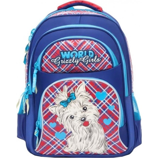 Рюкзак для школы Grizzly RG-865-3 Собачка (синий с красным) - фото №1