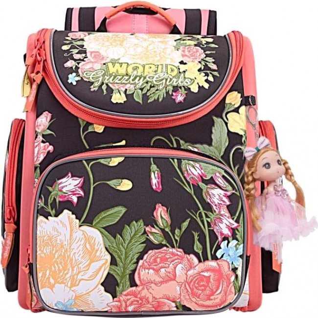 Школьный рюкзак для первоклассницы Grizzly RA-871-4 Черный с розовым - фото №1