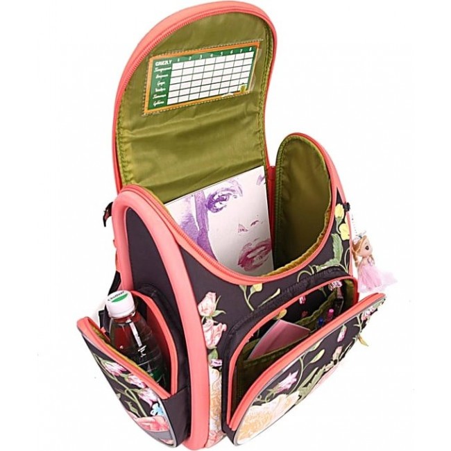 Школьный рюкзак для первоклассницы Grizzly RA-871-4 Черный с розовым - фото №4