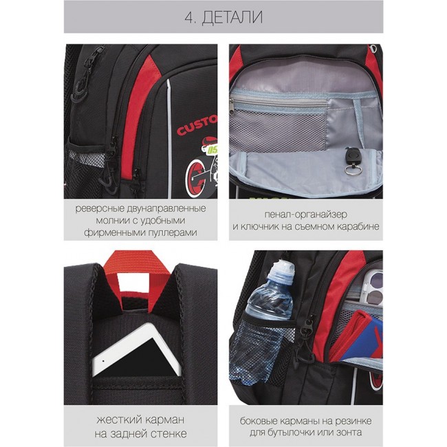 Рюкзак школьный Grizzly RB-152-3 черный-красный - фото №12