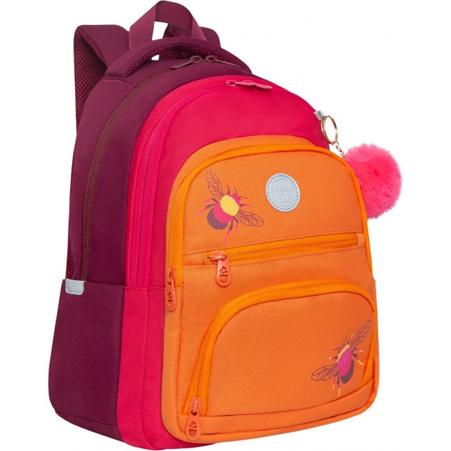 Рюкзак школьный Grizzly RG-262-1 бордовый-оранжевый - фото №1