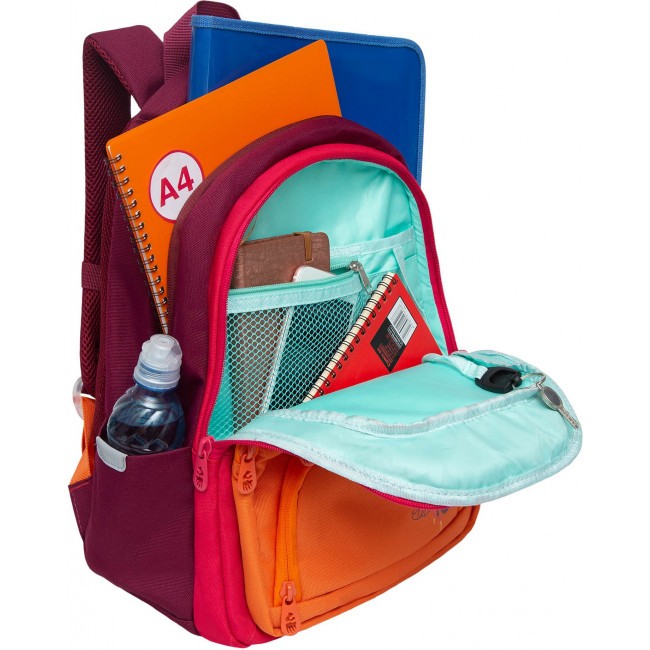 Рюкзак школьный Grizzly RG-262-1 бордовый-оранжевый - фото №5