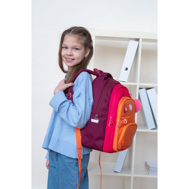 Рюкзак школьный Grizzly RG-262-1 бордовый-оранжевый - фото №15