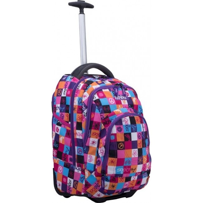 Ранец для школы на колесах Explore 21022 Фиолетовый  в клетку - фото №1