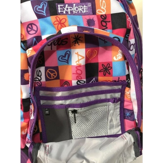 Ранец для школы на колесах Explore 21022 Фиолетовый  в клетку - фото №5