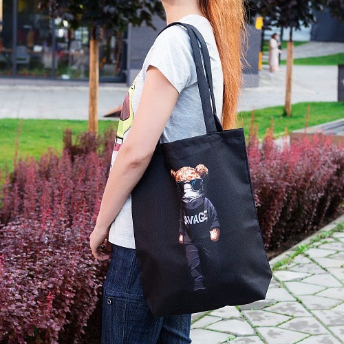 Эко-сумка шоппер Kawaii Factory Мишки в черном - фото №5