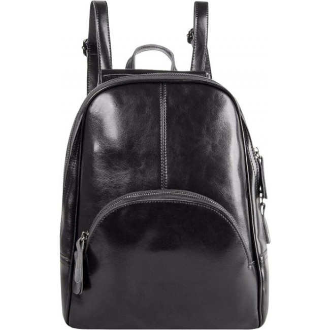 Кожаный дамский рюкзак Monkking риз-522-1 Черный - фото №1