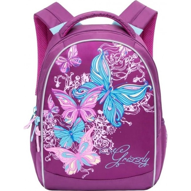 Школьный рюкзак для девочки Grizzly RG-868-4 Лиловый с бабочками - фото №1