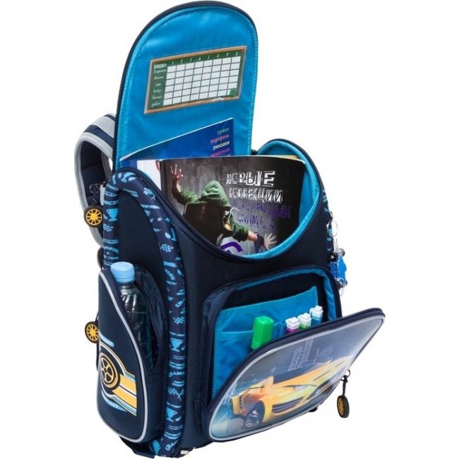 Школьный ранец для первоклассника Grizzly RA-770-7 Машинка Синий - фото №4
