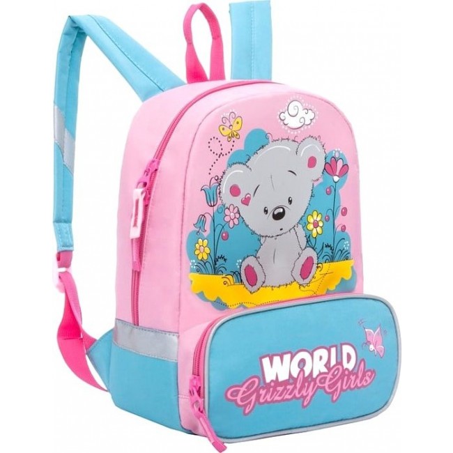Рюкзак Grizzly RS-899-1 Мишка в цветах (розовый-голубой) - фото №2