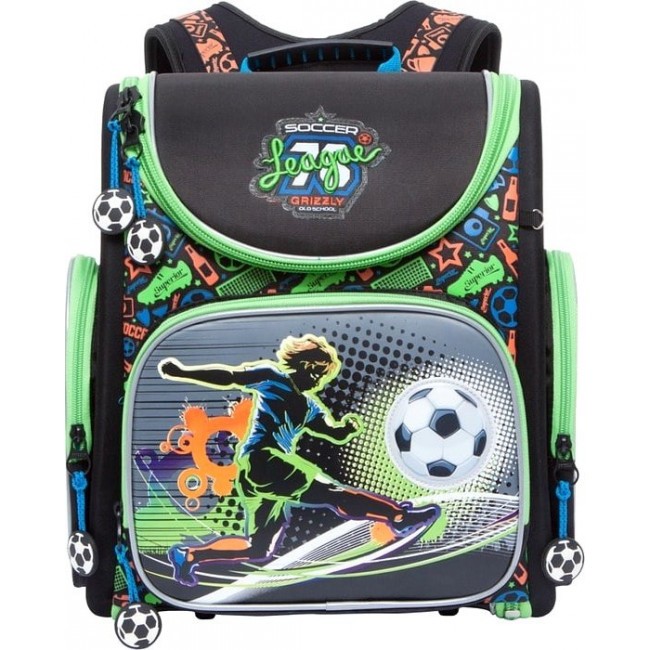 Ранец для мальчика Grizzly RA-770-3 Футбол (черный) - фото №1