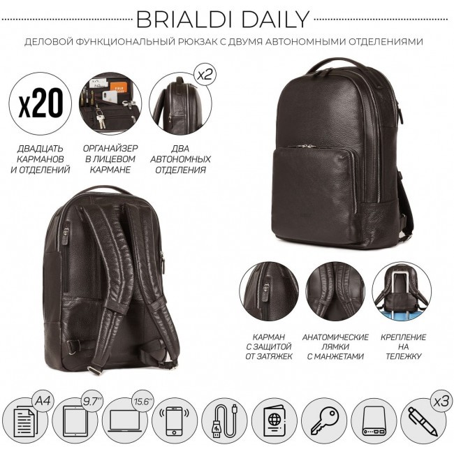 Мужской рюкзак Brialdi Daily Relief brown Коричневый - фото №4