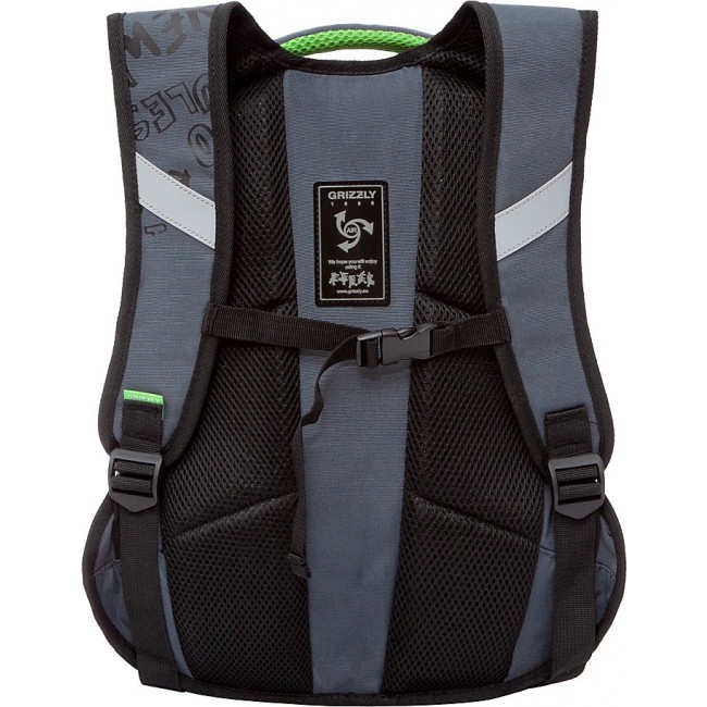 Рюкзак школьный Grizzly RB-150-3 черный-салатовый - фото №3
