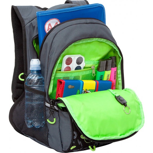 Рюкзак школьный Grizzly RB-150-3 черный-салатовый - фото №4