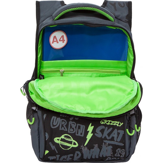 Рюкзак школьный Grizzly RB-150-3 черный-салатовый - фото №5