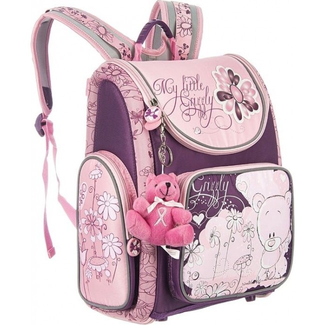 Ранец для девочки Grizzly RA-771-11 Мишка Фиолетовый - Розовый - фото №2