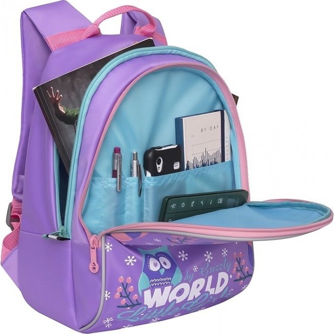 Рюкзак для подростка с совами Grizzly RS-764-2 Лаванда - фото №4