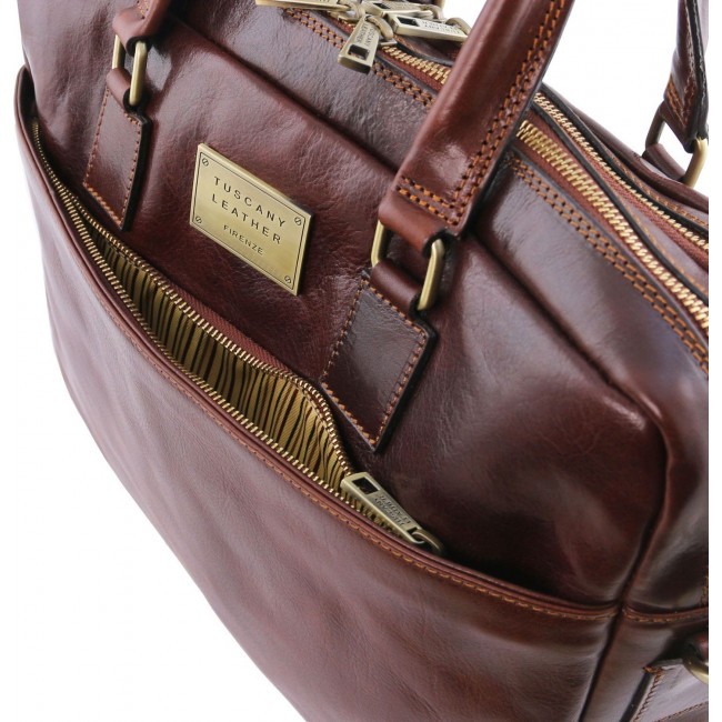 Кожаный портфель для ноутбука Tuscany Leather Urbino TL141894 Темно-коричневый - фото №7