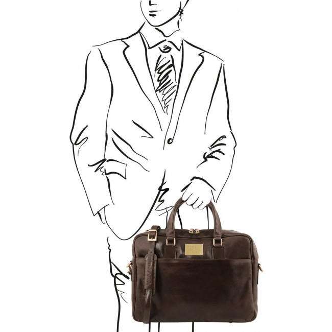 Кожаный портфель для ноутбука Tuscany Leather Urbino TL141894 Темно-коричневый - фото №2