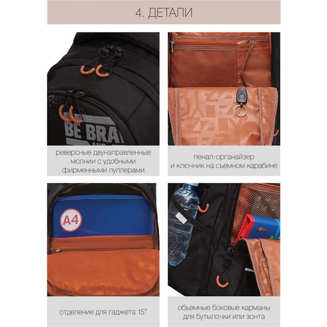 Рюкзак Grizzly RU-138-4 черный - оранжевый - фото №9